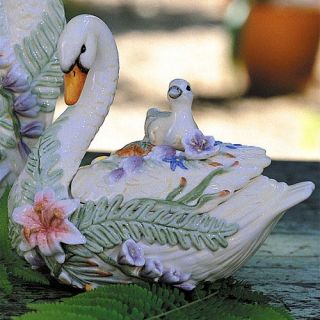 Fitz and Floyd Floral Swan Lidded Box —