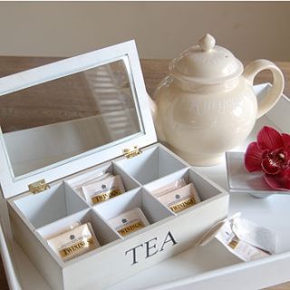 wooden tea box with six compartments by velvet brown