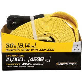 Smart Straps Heavy-Duty Recovery Tow Strap with Loop Ends — 30ft.L x 4in.W, 40,000-Lb. Breaking Strength, Yellow, Model# 833  Tow Chains, Ropes   Straps