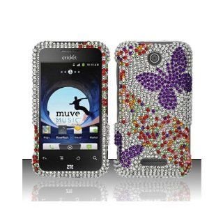 Silver Purple Butterfly Bling Gem Jeweled Crystal Cover Case for ZTE Score Cricket X500 Cell Phones & Accessories