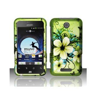 Green Flower Hard Cover Case for ZTE Score Cricket X500 Cell Phones & Accessories