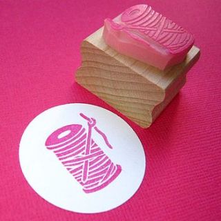 needle and thread hand carved rubber stamp by skull and cross buns