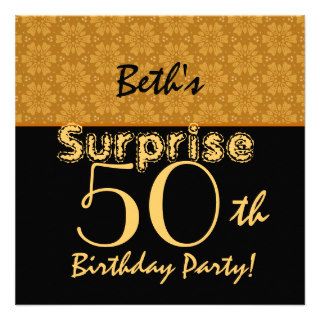 50th Surprise Birthday Custom Name Gold Flowers Personalized Invitations