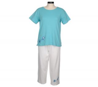Quacker Factory Embroidered Sea Shell T shirt and Crop Pants —