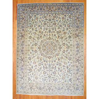 Persian Hand knotted Kashan Light Green/ Beige Wool Rug (9'10 x 13'1) 7x9   10x14 Rugs