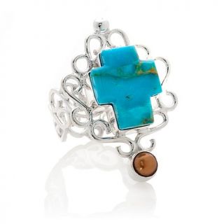 Jay King Kingman Turquoise and Copper Color Cultured Freshwater Pearl Sterling