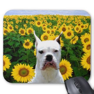 White boxer in sunflowers mousepad