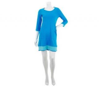 LOGO by Lori Goldstein 3/4 Sleeve Knit Dress with Chiffon Trim —