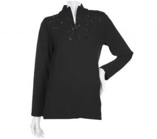 Quacker_Factory Long Sleeve Sparkle Embellished Sweater —