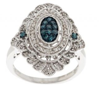 AffinityDiamond 1/3 ct tw Blue & White Art Deco Style Ring, Sterling —