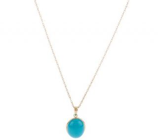 Sleeping Beauty Turquoise Oval Pendant with Chain, 14k —