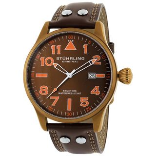 Stuhrling Original Eagle Mens Brown/Orange Pilot Swiss Quartz Watch Stuhrling Original Mens Stuhrling Original Watches