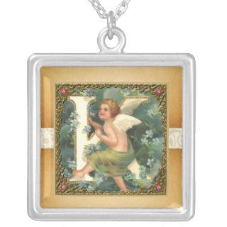 Vintage Cherub Angel Letter K Necklace