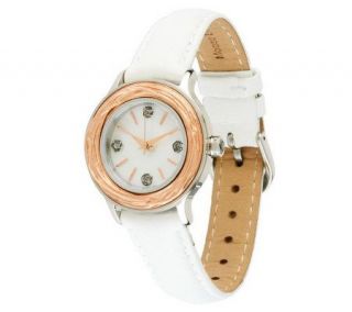 Or Paz Sterling Textured Round Case Leather Strap Watch —