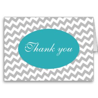Gray Chevron and Turquoise Modern Thank You Card