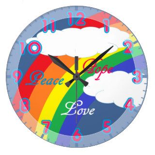 Peace, Hope, Love Rainbow Girls Clock with Numbers