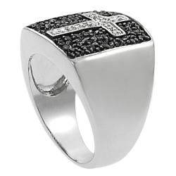 Journee Collection Silvertone Black and White CZ Cross Ring Journee Collection Cubic Zirconia Rings