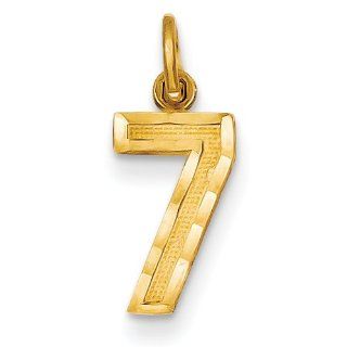 Number 7 Pendant in Yellow Gold   14kt   Mirror Finish   Stunning Jewelry