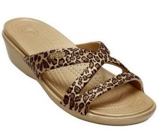 Crocs Womens Patricia II Leopard Print Wedge Sandals —