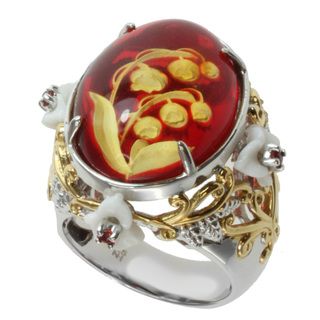 Michael Valitutti Two tone Carved Amber, White Agate and Orange Sapphire Ring Michael Valitutti Gemstone Rings