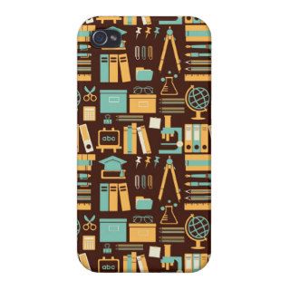 Education Symbols Pattern Brown Yellow And Blue iPhone 4 Case