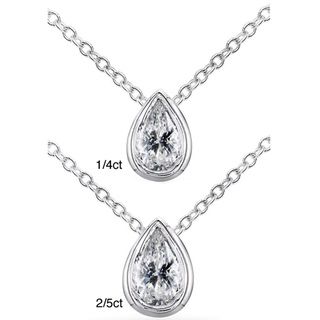 Annello 14k White Gold Pear Shape Diamond Solitaire Necklace (H I, I1 I2) Annello Diamond Necklaces