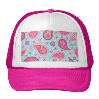 Hipster Pink Teal Modern Paisley Floral Polka Dots Trucker Hat
