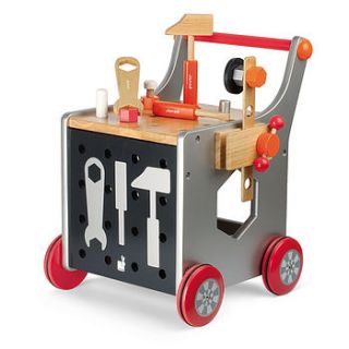 wooden workbench and trolley walker by toys of essence