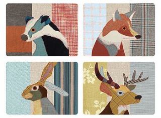 beastie stag, hare, badger and fox placemats by ginger rose