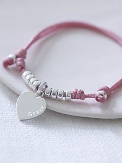girls silk & silver heart friendship bracelet by lily belle girl