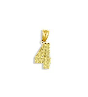 14k Yellow Gold Diamond Cut Number Four #4 Pendant Jewelry