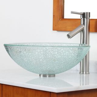 CAE Etched Clear Cracking Glass Vessel Bathroom Sink and Faucet Set CAE Sink & Faucet Sets