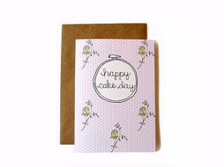 'happy cake day' embroidery hoop card by scissor monkeys