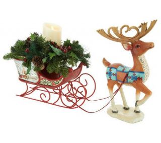 Jim Shore Reindeer Pulling Sleigh w/Wreath & Luminara Candle —
