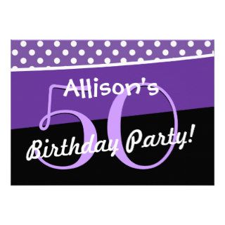 50th  Birthday Party Purple Polka Dots Template V1 Cards