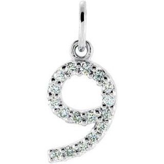 14K White Gold .07 cttw Diamond Number 9 Charm Jewelry