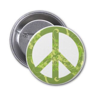 Green Floral Peace Sign Art Gifts Buttons