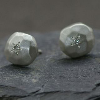 silver and diamond earrings,pebble shape by anthony blakeney