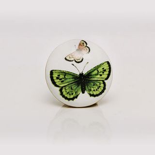 ceramic green and pink butterfly knob by trinca ferro
