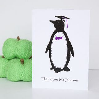 personalised penguin 'teacher' card by claire close