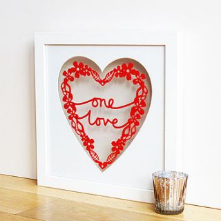 'one love' papercut valentine art frame by ant design gifts