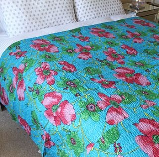 tropical flowers kantha bedspread by plum chutney