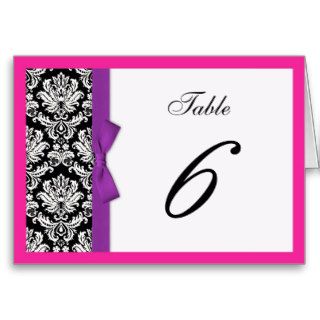 Damask Purple Bow with Hot Pink Table Number Card