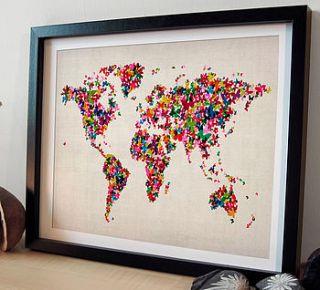 butterflies map of the world art print by artpause