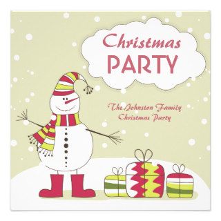 Cute Cartoon Snowman and Presents Christmas Party Announcement