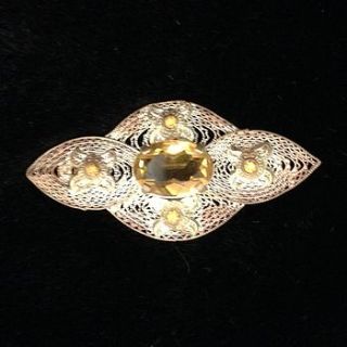 vintage silver filigree and amber brooch by iamia