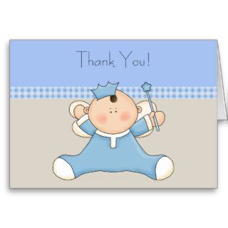 Tan Blue Prince Baby Boy Thank You Cards
