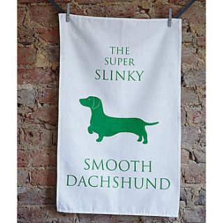 'the slinky smooth dachshund' tea towel by bottle green homes