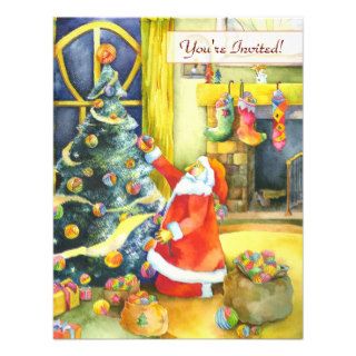 Watercolor Santa Claus Christmas Bash Flat Invites