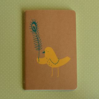 bird and feather screenprinted notebook by the imagination of ladysnail